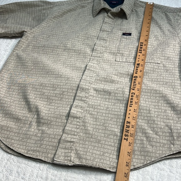 Tommy Jeans men's beige collared button up shirt short sleeve cotton casual L - Picture 7 of 7